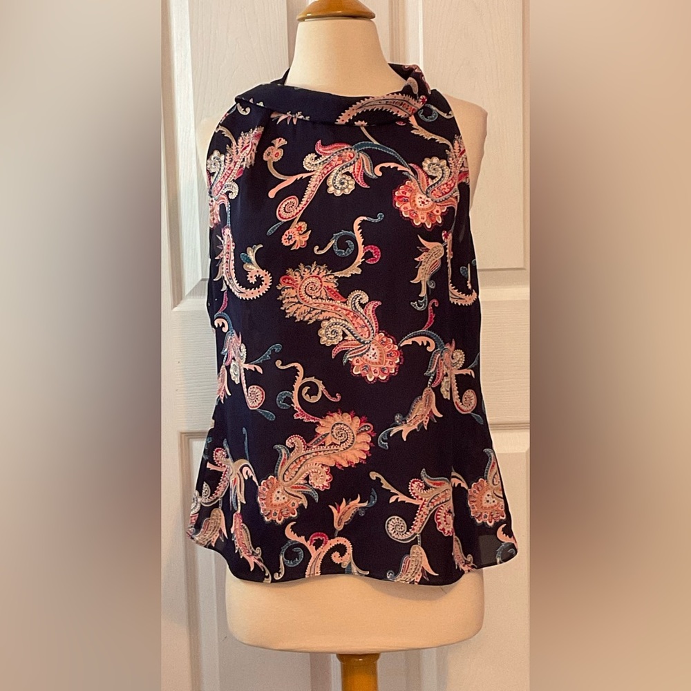 Laundry by Shelli Segal Navy Paisley Sleeveless Top Medium